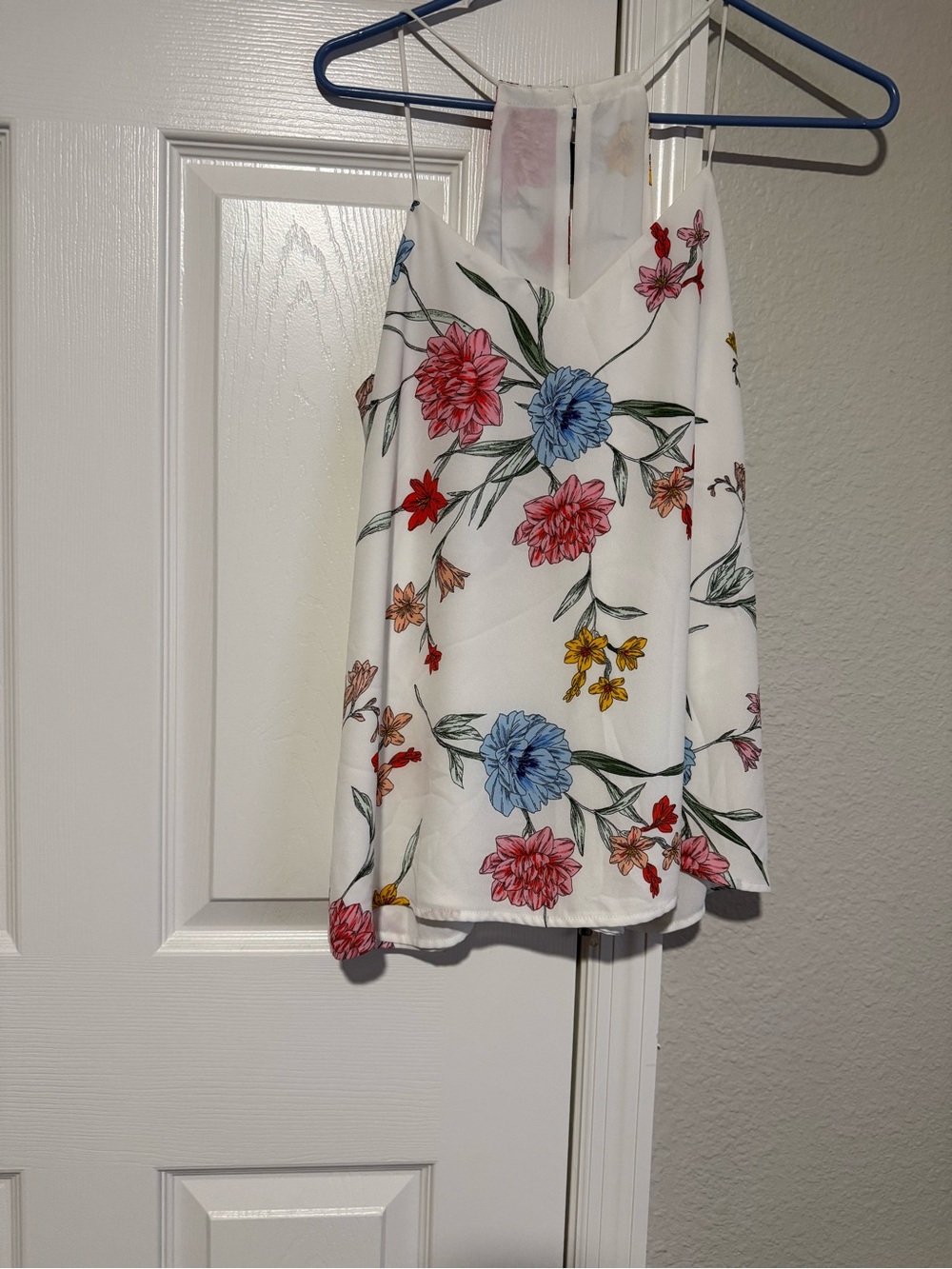 Express White Floral Halter Camisole with Pink, Blue & Yellow Flowers